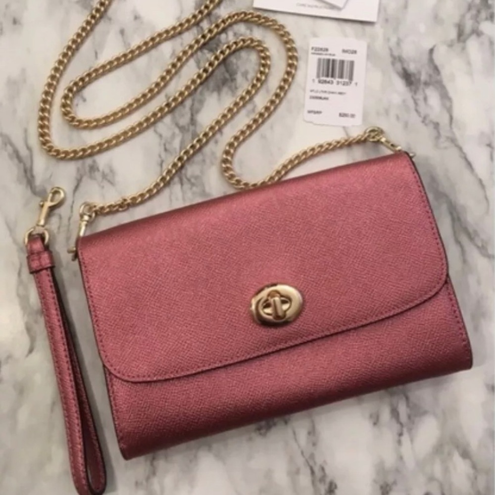 Authentic Coach metallic Crossgrain leather turnlock flap wristlet/Crosby - Picture 15 of 15